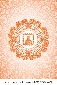 picture icon inside abstract orange mosaic emblem with background