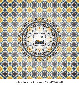picture icon inside arabesque badge background. arabic decoration.