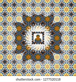 picture icon inside arabesque badge. arabic decoration.
