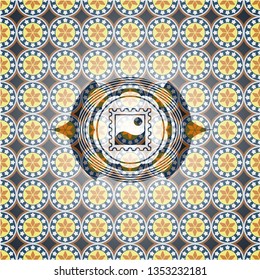 picture icon inside arabesque badge background. arabic decoration.