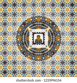picture icon inside arabesque emblem background. arabic decoration.