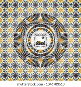 picture icon inside arabesque emblem background. arabic decoration.