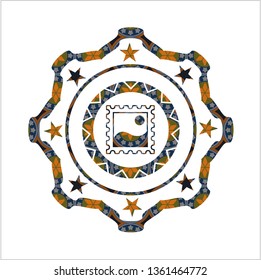 picture icon inside arabesque emblem background. arabic decoration.