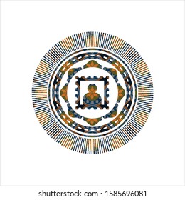 picture icon inside arabesque emblem background. arabic decoration.