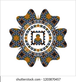 picture icon inside arabesque style badge. arabic decoration.