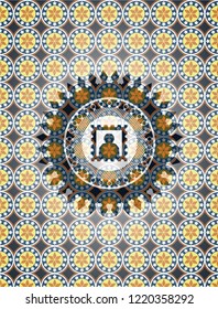 picture icon inside arabesque style badge. arabic decoration.