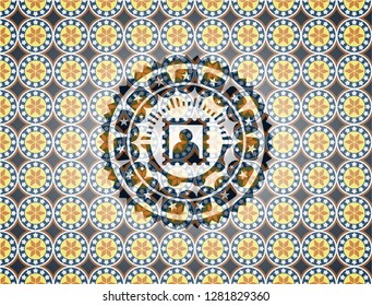 picture icon inside arabesque style badge. arabic decoration.