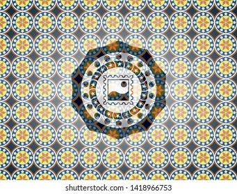picture icon inside arabesque style badge. arabic decoration.