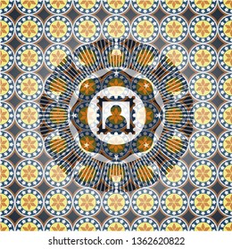 picture icon inside arabic badge. Arabesque decoration.