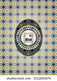 picture icon inside arabic badge background. Arabesque decoration.