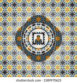 picture icon inside arabic badge. Arabesque decoration.