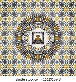 picture icon inside arabic emblem background. Arabesque decoration.