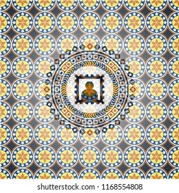 picture icon inside arabic emblem. Arabesque decoration.