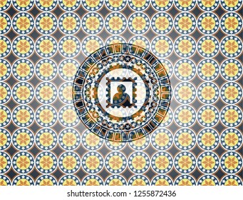 picture icon inside arabic emblem background. Arabesque decoration.