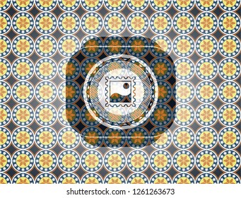 picture icon inside arabic emblem. Arabesque decoration.