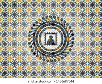 picture icon inside arabic emblem. Arabesque decoration.