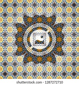 picture icon inside arabic style emblem. Arabesque decoration.