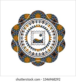 picture icon inside arabic style emblem. Arabesque decoration.