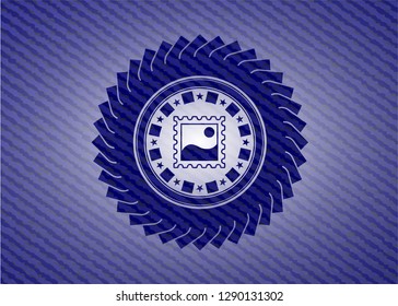 picture icon inside badge with denim texture