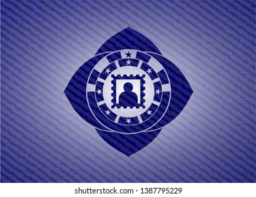 picture icon inside badge with denim background