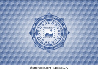 picture icon inside blue badge with geometric pattern background.