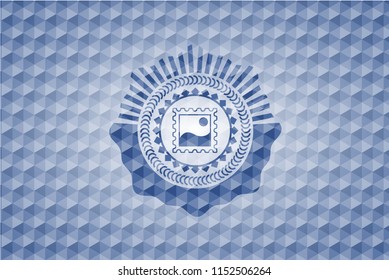 picture icon inside blue hexagon badge.