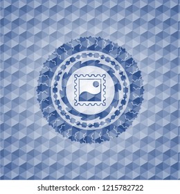 picture icon inside blue hexagon emblem.
