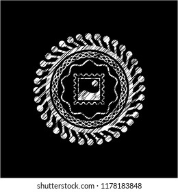 picture icon inside chalkboard emblem