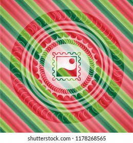 picture icon inside christmas colors badge.