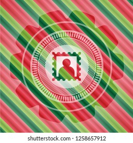 picture icon inside christmas colors style badge.