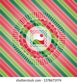 picture icon inside christmas colors style emblem.