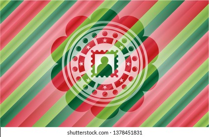 picture icon inside christmas emblem background.