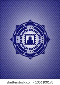 picture icon inside emblem with jean texture