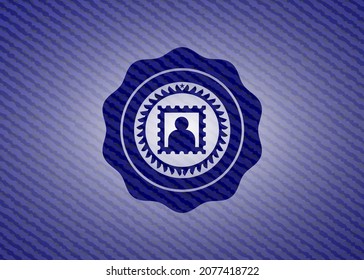 picture icon inside emblem with jean texture. 