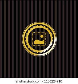 picture icon inside golden emblem or badge
