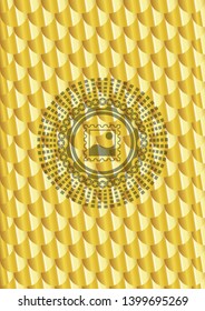 picture icon inside golden emblem. Scales pattern. Vector Illustration. Detailed.