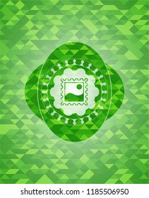 picture icon inside green emblem with mosaic background