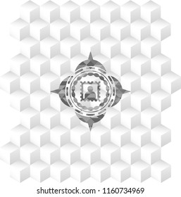 picture icon inside grey emblem. Retro with geometric cube white background