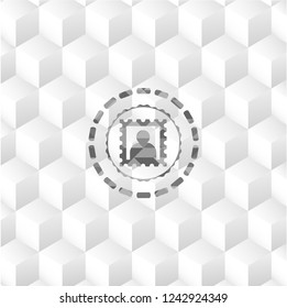 picture icon inside grey emblem with cube white background