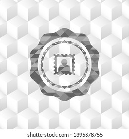 picture icon inside grey icon or emblem with geometric cube white background