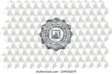 picture icon inside grey emblem. Retro with geometric cube white background