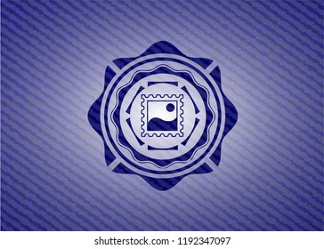 picture icon inside jean or denim emblem or badge background