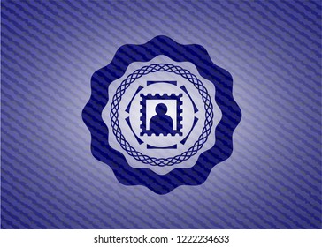 picture icon inside jean or denim emblem or badge background