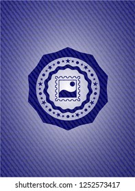 picture icon inside jean or denim emblem or badge background