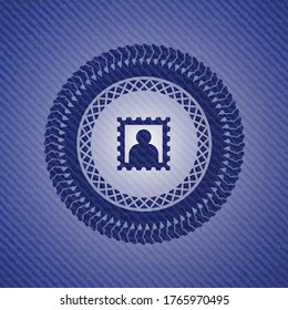 picture icon inside jean or denim emblem or badge background. 