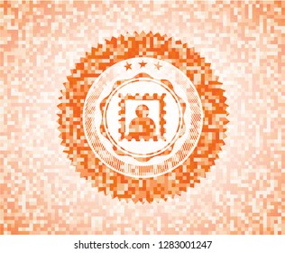 picture icon inside orange mosaic emblem with background