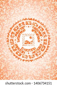 picture icon inside orange mosaic emblem with background