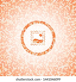 picture icon inside orange mosaic emblem with background