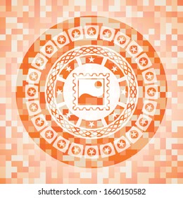 picture icon inside orange mosaic emblem with background