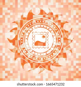 picture icon inside orange mosaic emblem with background